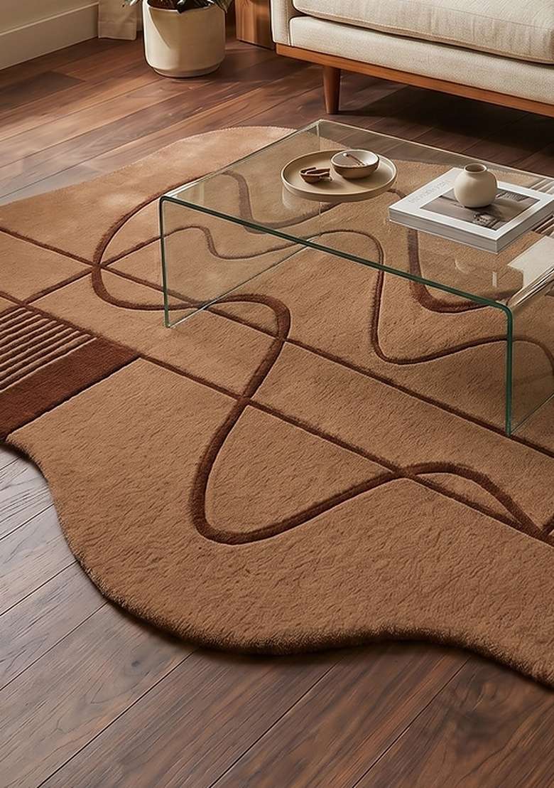 Saffron Rugs Hand-Tufted 100% Wool Area Rug | Beige Oblong Rug | Cotton Backing | Contemporary Swirls Home Decor Carpet for Living Room Bedroom - Indya