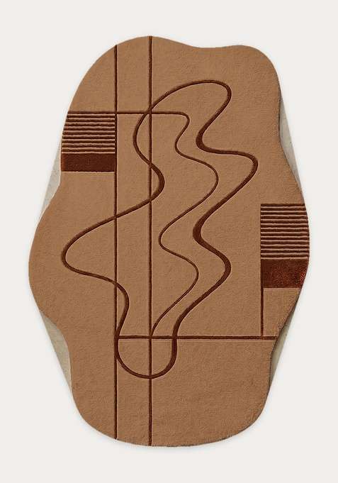 100% Wool Handmade Beige Rug | Contemporary Swirls Oblong Carpet With Cotton Backing For Living Room