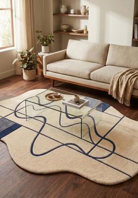 Saffron Rugs Hand Tufted Off-White Swirls Contemporary Oblong Wool Area Rug