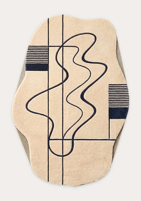 100% Wool Handmade Off White Rug | Contemporary Swirls Oblong Carpet With Cotton Backing For Living Room