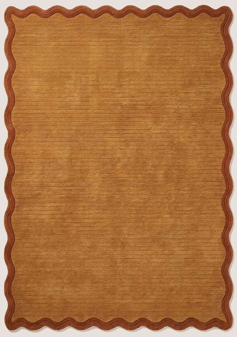 Saffron Rugs Burnt Orange Contemporary Solid Hand Tufted Wool Scalloped Rug - Indya