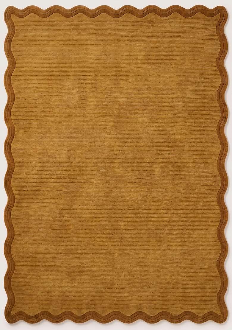 Saffron Rugs Mustard Yellow Contemporary Solid Hand Tufted Wool Scalloped Rug - Indya
