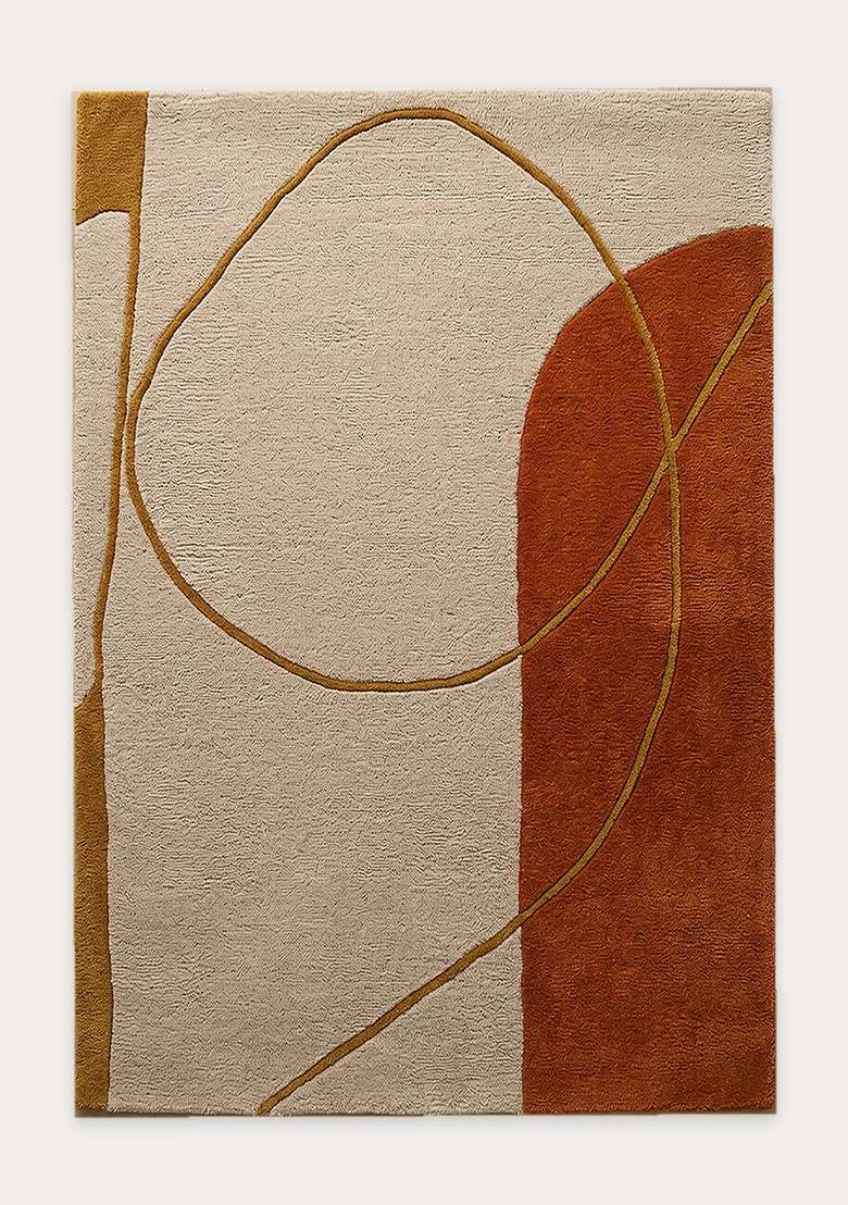 100% Wool Handmade Rust Orange Rug | Contemporary Geometric Carpet With Cotton Backing For Living Room - Indya