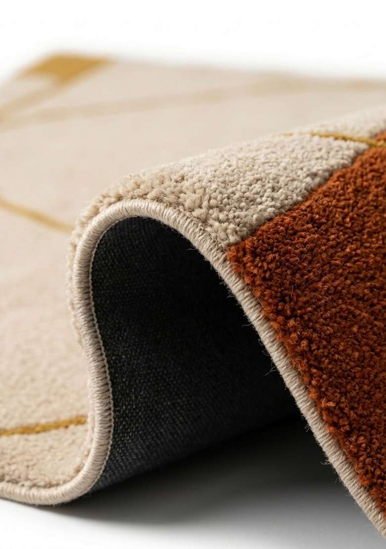 Saffron Rugs Hand-Tufted 100% Wool Area Rug | Rust Orange Rectangular Rug | Cotton Backing | Contemporary Geometric Home Decor Carpet for Living Room Bedroom - Indya