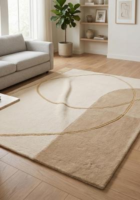 Saffron Rugs Hand-Tufted 100% Wool Area Rug | Ivory Cream Rectangular Rug | Cotton Backing | Contemporary Geometric Home Decor Carpet for Living Room Bedroom