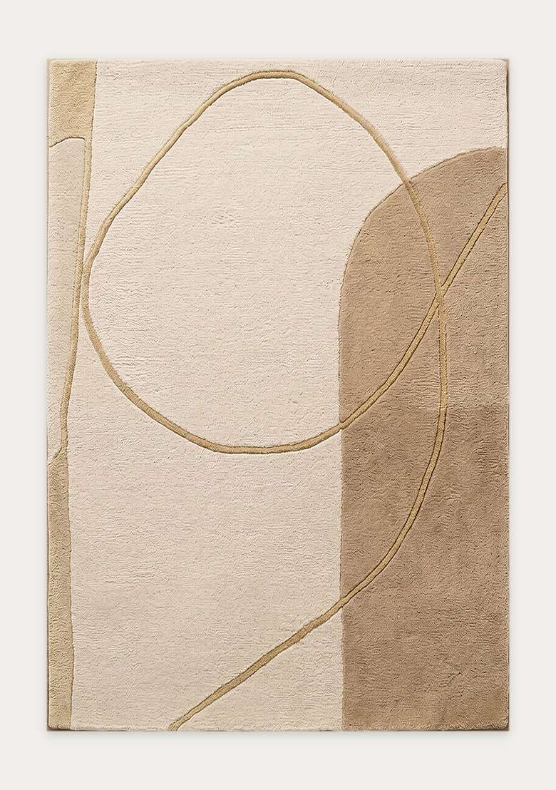 100% Wool Handmade Ivory Cream Rug | Contemporary Geometric Carpet With Cotton Backing For Living Room - Indya