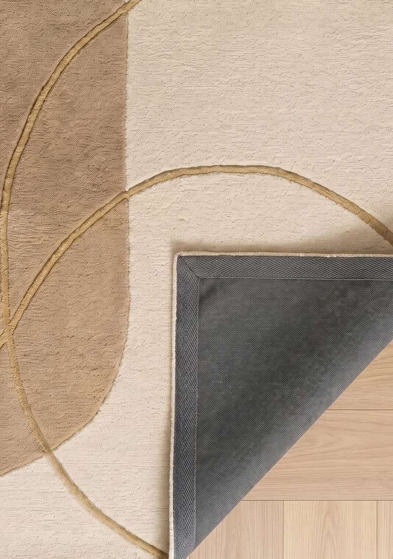 100% Wool Handmade Ivory Cream Rug | Contemporary Geometric Carpet With Cotton Backing For Living Room - Indya