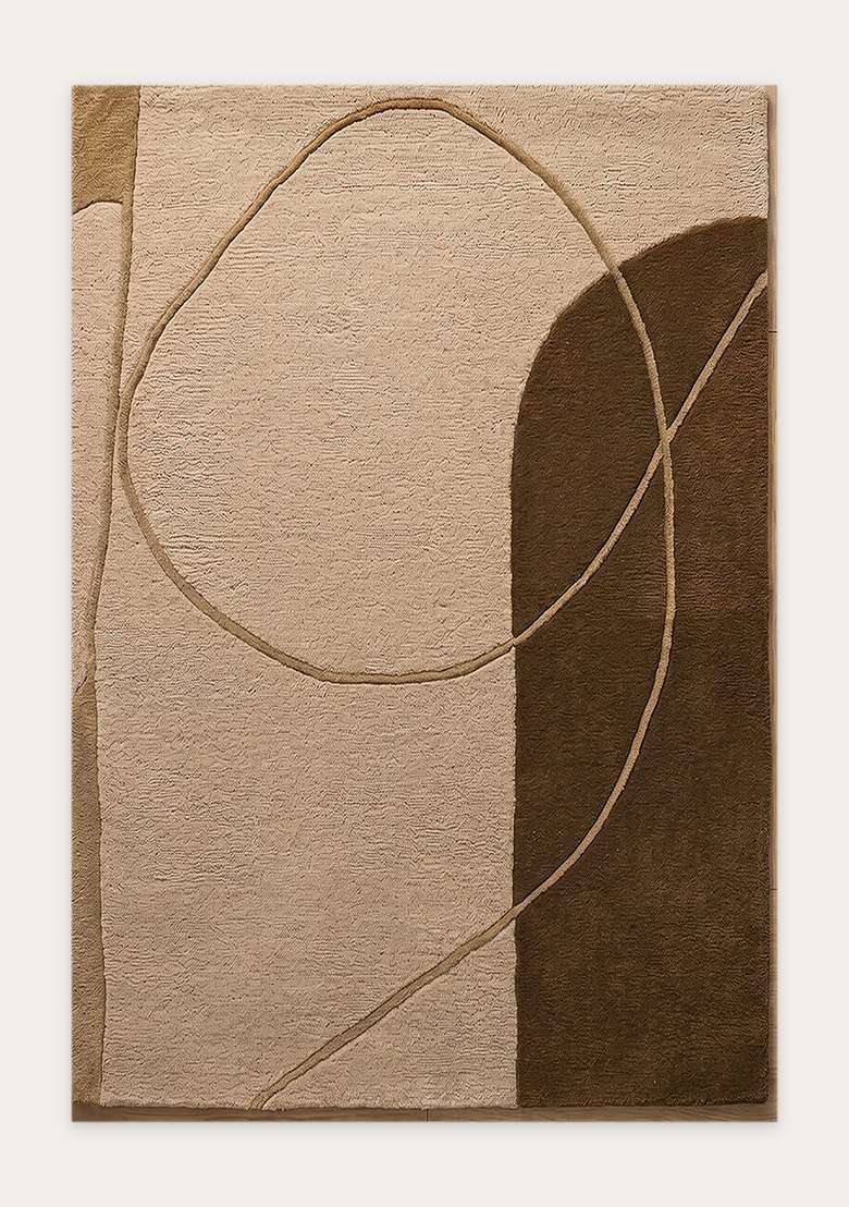 100% Wool Handmade Stone Beige Rug | Contemporary Geometric Carpet With Cotton Backing For Living Room - Indya