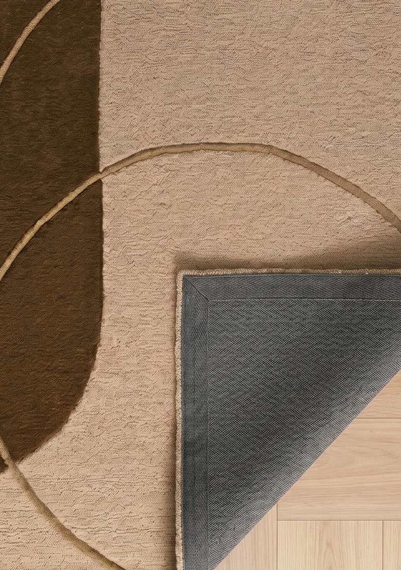 100% Wool Handmade Stone Beige Rug | Contemporary Geometric Carpet With Cotton Backing For Living Room - Indya