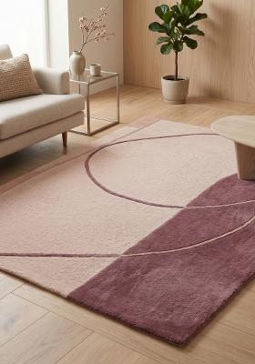 Saffron Rugs Hand-Tufted 100% Wool Area Rug | Dusty Mauve Rectangular Rug | Cotton Backing | Contemporary Geometric Home Decor Carpet for Living Room Bedroom
