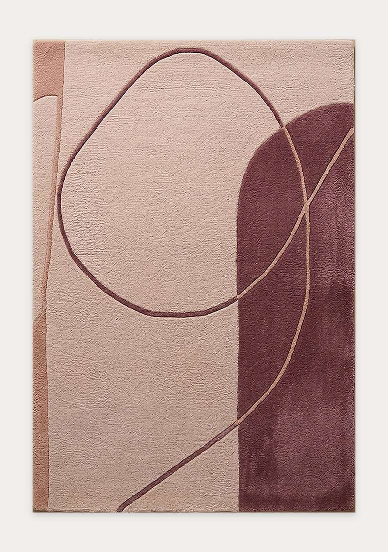 100% Wool Handmade Dusty Mauve Rug | Contemporary Geometric Carpet With Cotton Backing For Living Room - Indya