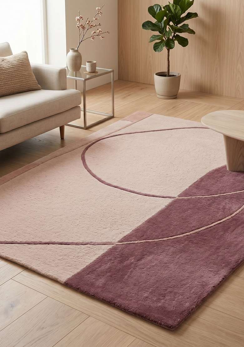 Saffron Rugs Hand-Tufted 100% Wool Area Rug | Dusty Mauve Rectangular Rug | Cotton Backing | Contemporary Geometric Home Decor Carpet for Living Room Bedroom - Indya