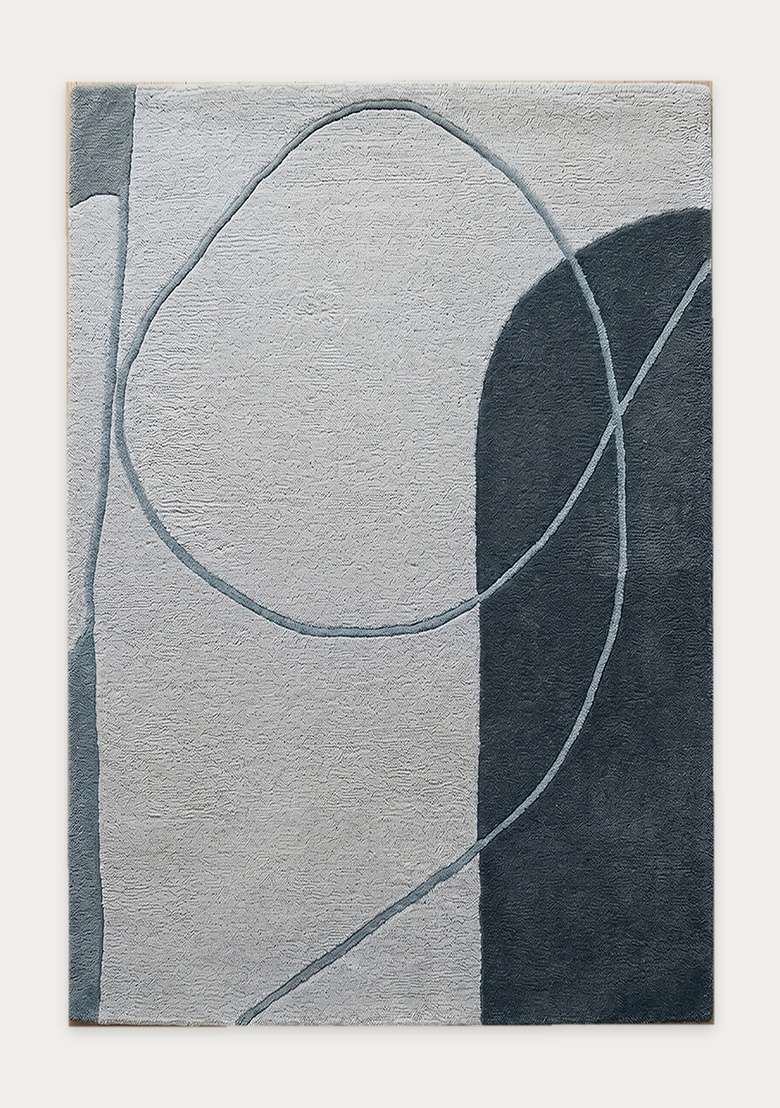 100% Wool Handmade Slate Blue Rug | Contemporary Geometric Carpet With Cotton Backing For Living Room - Indya