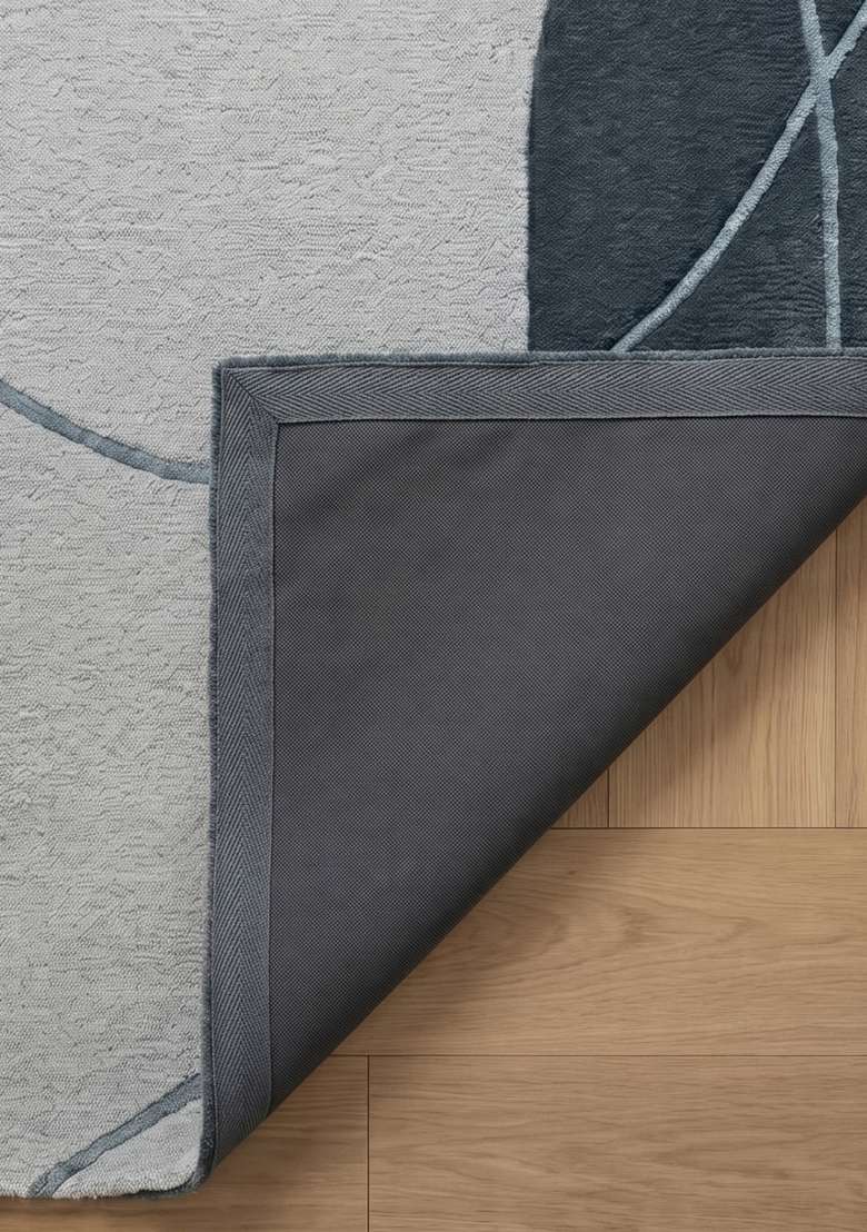100% Wool Handmade Slate Blue Rug | Contemporary Geometric Carpet With Cotton Backing For Living Room - Indya