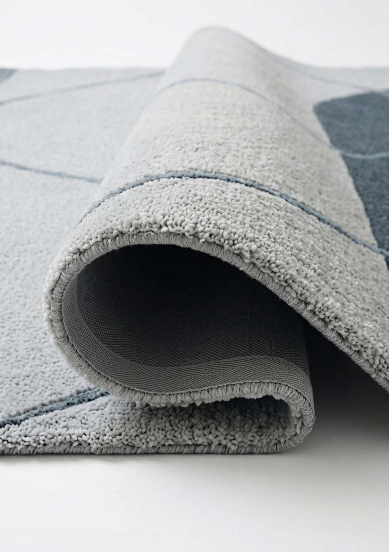 Saffron Rugs Hand-Tufted 100% Wool Area Rug | Slate Blue Rectangular Rug | Cotton Backing | Contemporary Geometric Home Decor Carpet for Living Room Bedroom - Indya