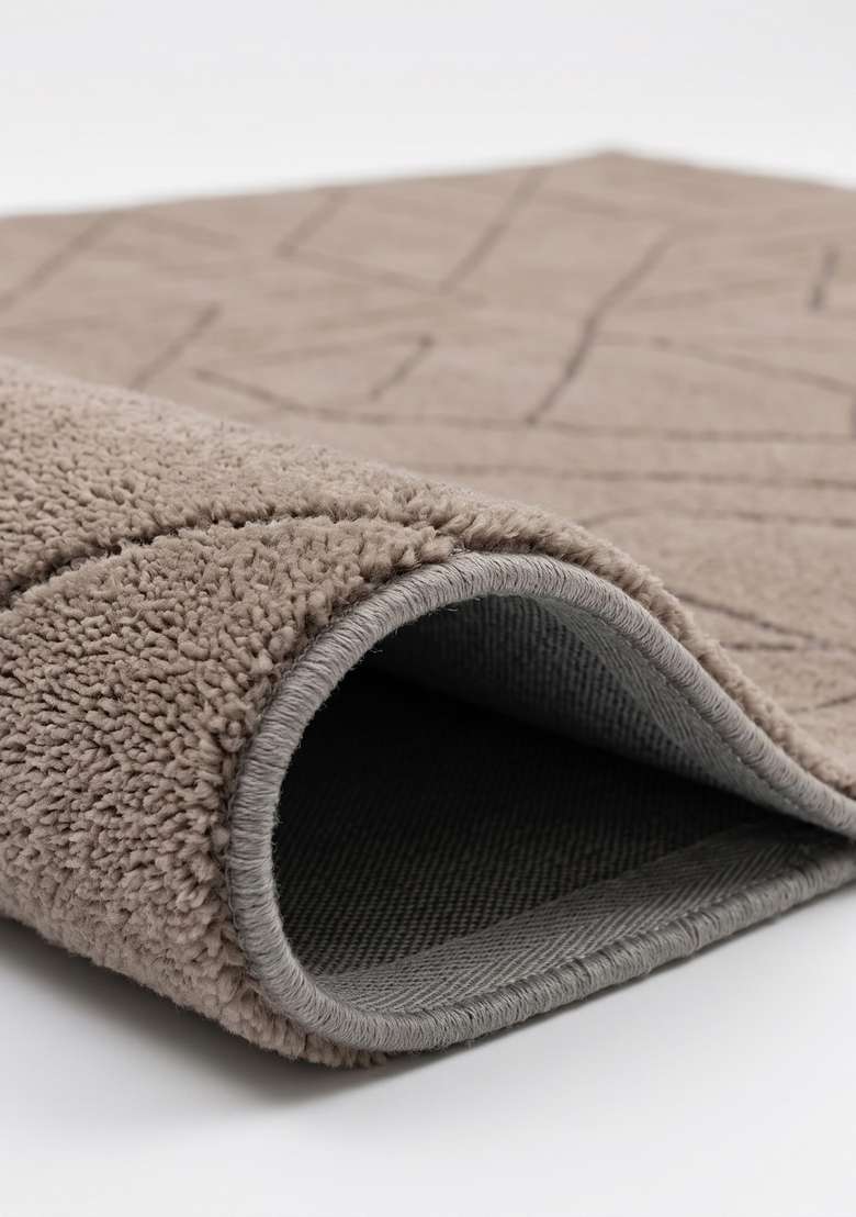 100% Wool Handmade Greige Rug | Contemporary Geometric Square Carpet With Cotton Backing For Living Room - Indya