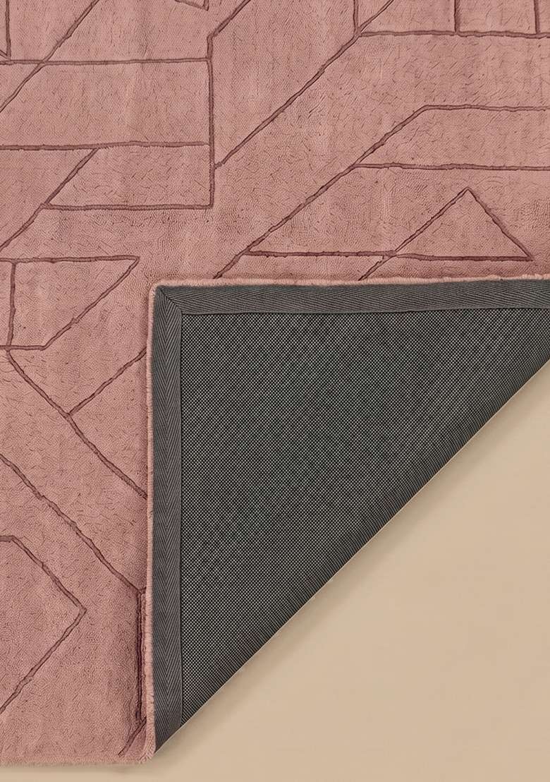 100% Wool Handmade Dusty Rose Rug | Contemporary Geometric Square Carpet With Cotton Backing For Living Room - Indya