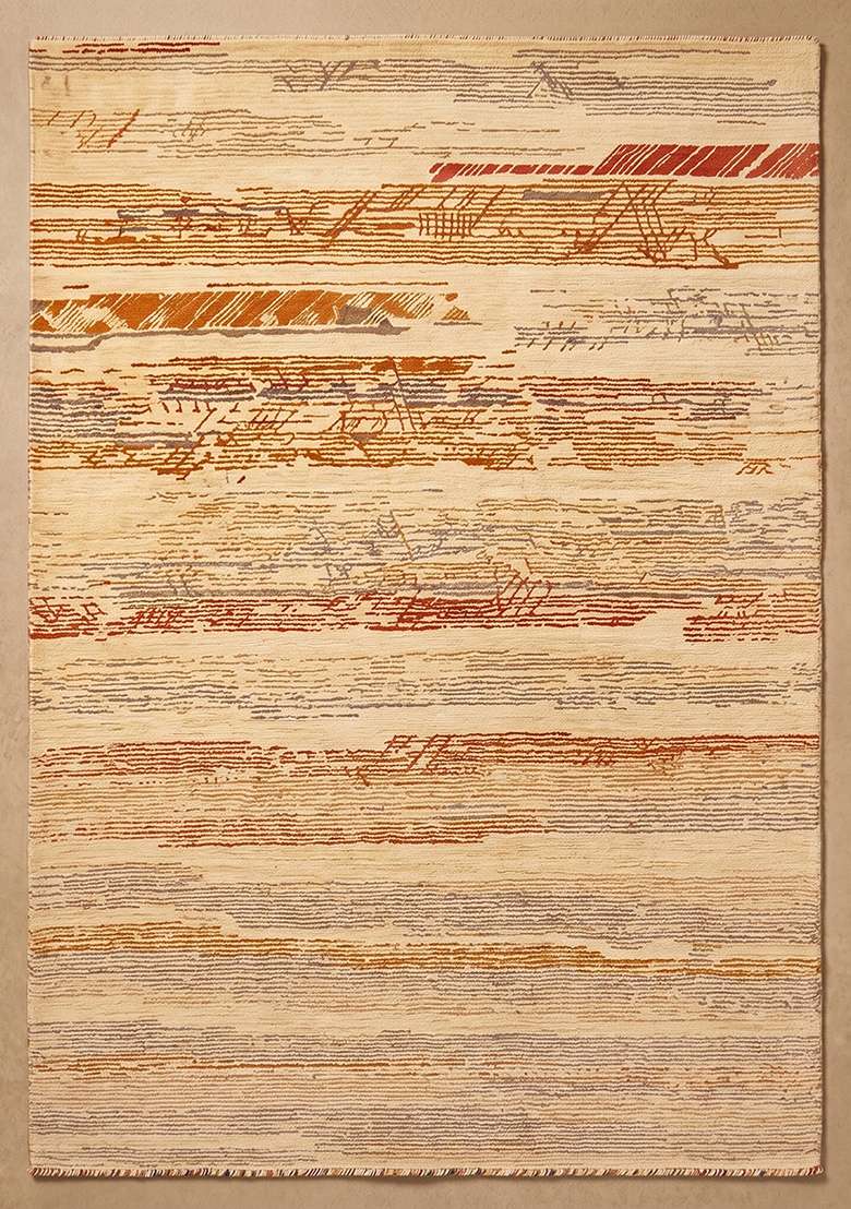 Saffron Rugs Hand-Tufted 100% Wool Area Rug | Burnt Orange Rectangular Rug | Cotton Backing | Bohemian Striped Home Decor Carpet for Living Room Bedroom - Indya