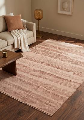 Saffron Rugs Hand-Tufted 100% Wool Area Rug | Blush Pink Rectangular Rug | Cotton Backing | Bohemian Striped Home Decor Carpet for Living Room Bedroom