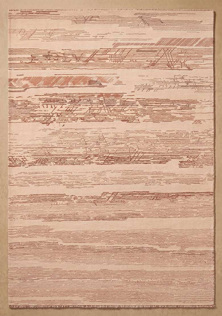 Saffron Rugs Hand-Tufted 100% Wool Area Rug | Blush Pink Rectangular Rug | Cotton Backing | Bohemian Striped Home Decor Carpet for Living Room Bedroom - Indya