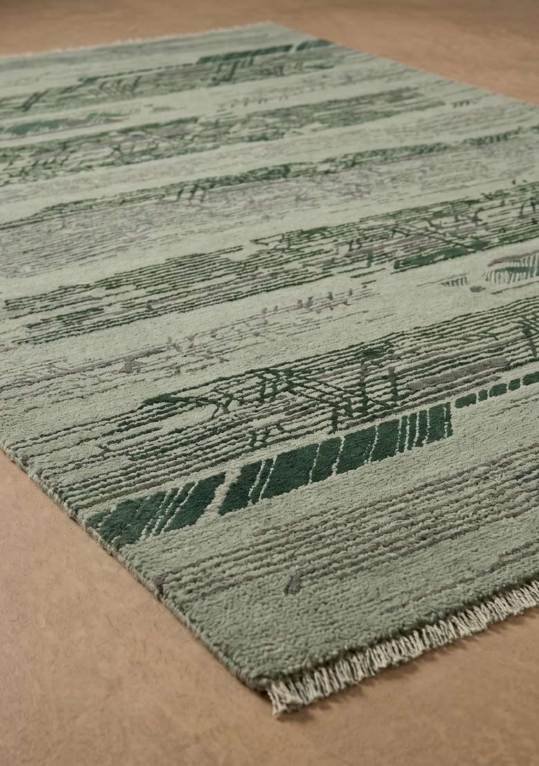 Saffron Rugs Hand-Tufted 100% Wool Area Rug | Sage Green Rectangular Rug | Cotton Backing | Bohemian Striped Home Decor Carpet for Living Room Bedroom - Indya