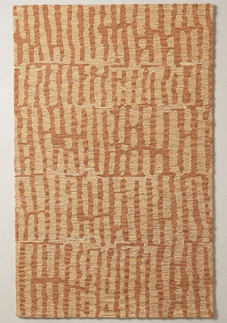 Saffron Rugs Hand-Tufted 100% Wool Area Rug | Terracotta Rectangular Rug | Cotton Backing | Contemporary Geometric Home Decor Carpet for Living Room Bedroom - Indya
