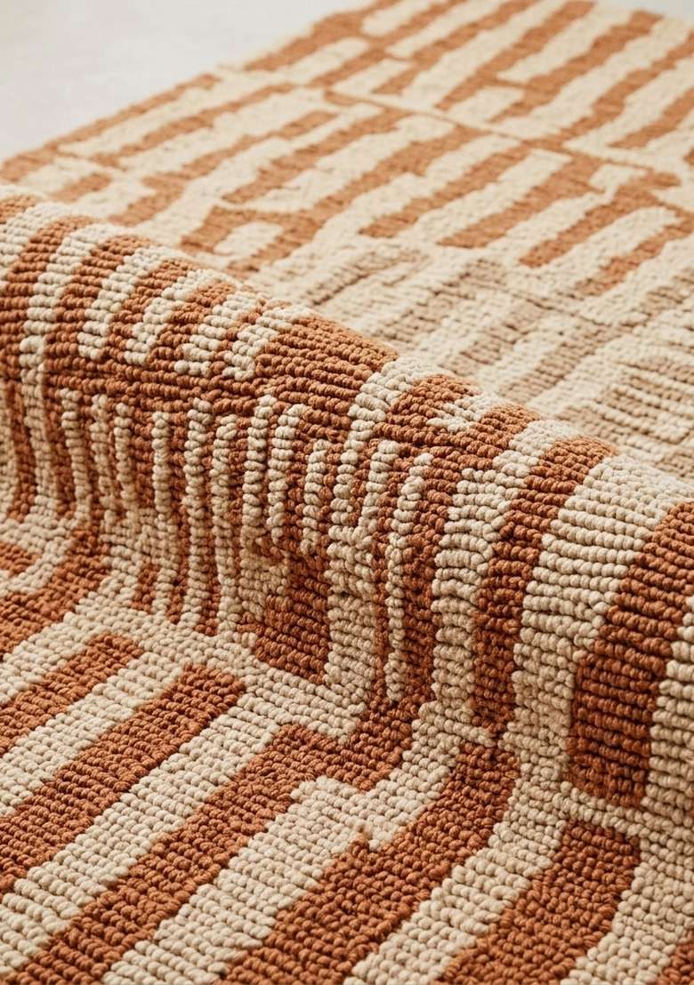 Saffron Rugs Hand-Tufted 100% Wool Area Rug | Terracotta Rectangular Rug | Cotton Backing | Contemporary Geometric Home Decor Carpet for Living Room Bedroom - Indya