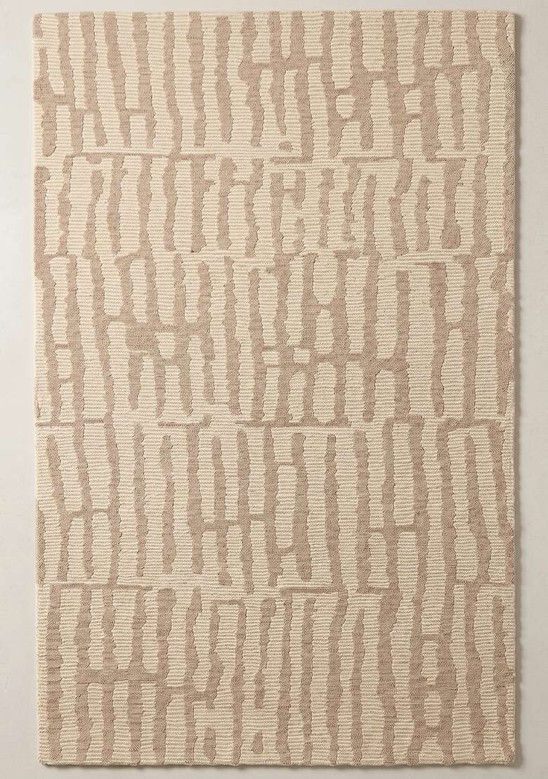 Saffron Rugs Hand-Tufted 100% Wool Area Rug | Beige Rectangular Rug | Cotton Backing | Contemporary Geometric Home Decor Carpet for Living Room Bedroom - Indya