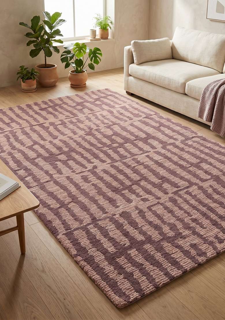 Saffron Rugs Hand-Tufted 100% Wool Area Rug | Mauve Rectangular Rug | Cotton Backing | Contemporary Geometric Home Decor Carpet for Living Room Bedroom - Indya