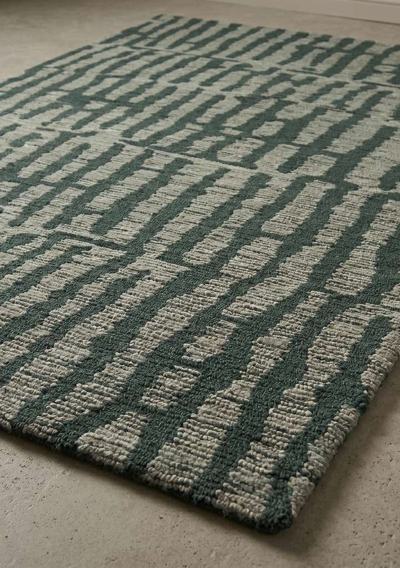 Saffron Rugs Hand-Tufted 100% Wool Area Rug | Sage Green Rectangular Rug | Cotton Backing | Contemporary Geometric Home Decor Carpet for Living Room Bedroom - Indya