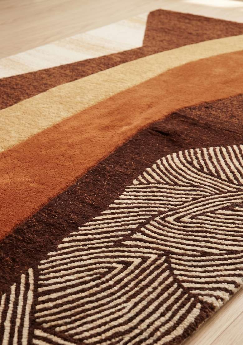 Saffron Rugs Hand-Tufted 100% Wool Area Rug | Burnt Orange Rectangular Rug | Cotton Backing | Contemporary Swirls Home Decor Carpet for Living Room Bedroom - Indya