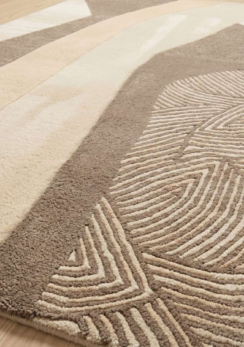 Saffron Rugs Hand-Tufted 100% Wool Area Rug | Beige Rectangular Rug | Cotton Backing | Contemporary Swirls Home Decor Carpet for Living Room Bedroom - Indya