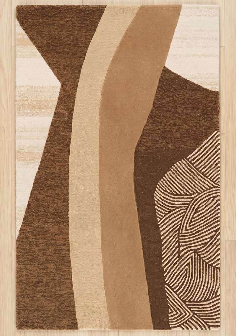 Saffron Rugs Hand-Tufted 100% Wool Area Rug | Camel Tan Rectangular Rug | Cotton Backing | Contemporary Swirls Home Decor Carpet for Living Room Bedroom - Indya