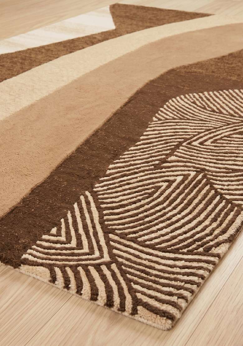 Saffron Rugs Hand-Tufted 100% Wool Area Rug | Camel Tan Rectangular Rug | Cotton Backing | Contemporary Swirls Home Decor Carpet for Living Room Bedroom - Indya