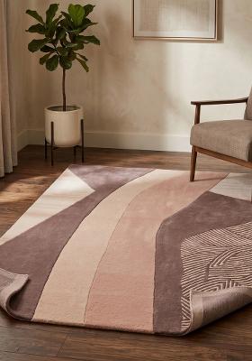 Saffron Rugs Hand-Tufted 100% Wool Area Rug | Dusty Mauve Rectangular Rug | Cotton Backing | Contemporary Swirls Home Decor Carpet for Living Room Bedroom