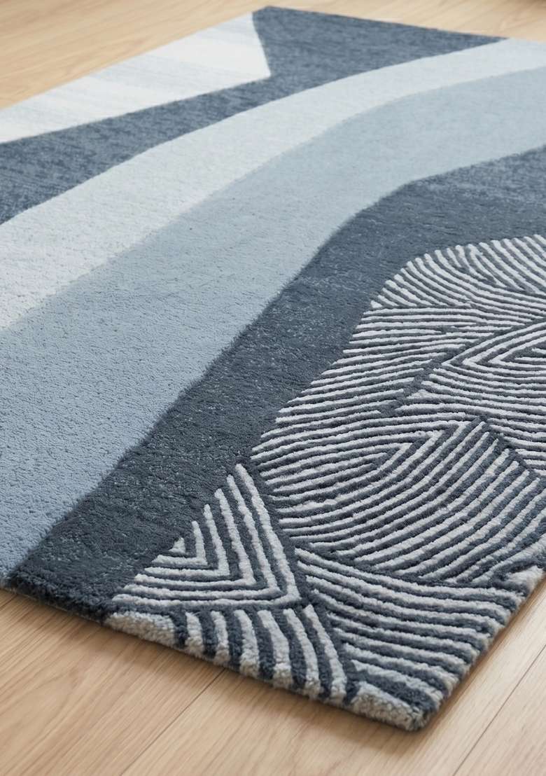 Saffron Rugs Hand-Tufted 100% Wool Area Rug | Steel Blue Rectangular Rug | Cotton Backing | Contemporary Swirls Home Decor Carpet for Living Room Bedroom - Indya