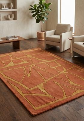 Saffron Rugs Hand-Tufted 100% Wool Area Rug | Burnt Orange Rectangular Rug | Cotton Backing | Contemporary Geometric Home Decor Carpet for Living Room Bedroom
