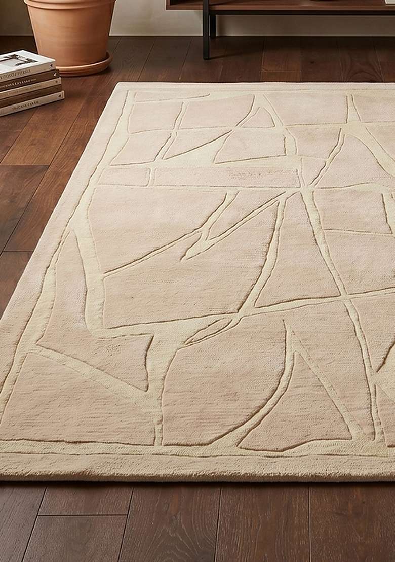 Saffron Rugs Beige Contemporary Geometric Hand Tufted Wool Rectangular Rug - Indya