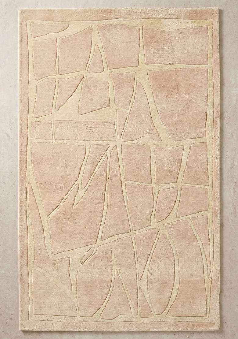 Saffron Rugs Beige Contemporary Geometric Hand Tufted Wool Rectangular Rug - Indya