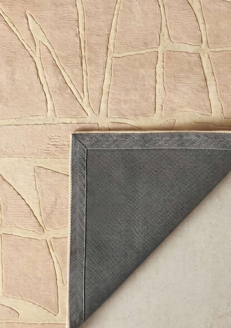Saffron Rugs Beige Contemporary Geometric Hand Tufted Wool Rectangular Rug - Indya