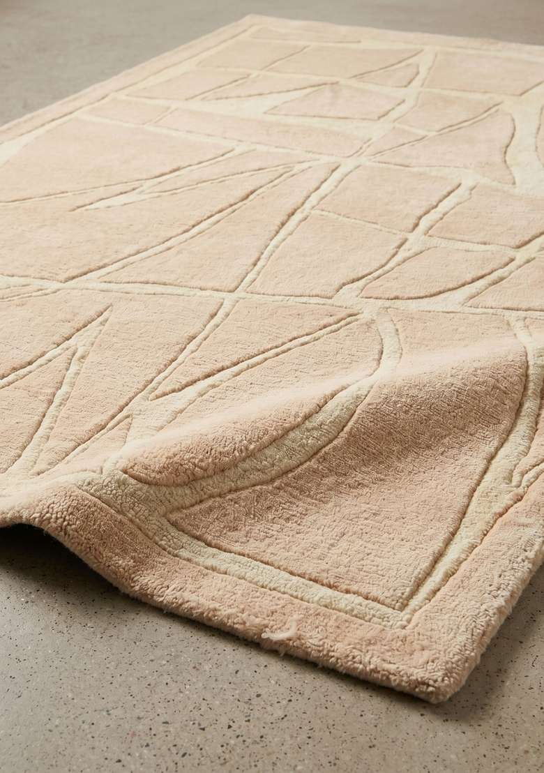 Saffron Rugs Beige Contemporary Geometric Hand Tufted Wool Rectangular Rug - Indya