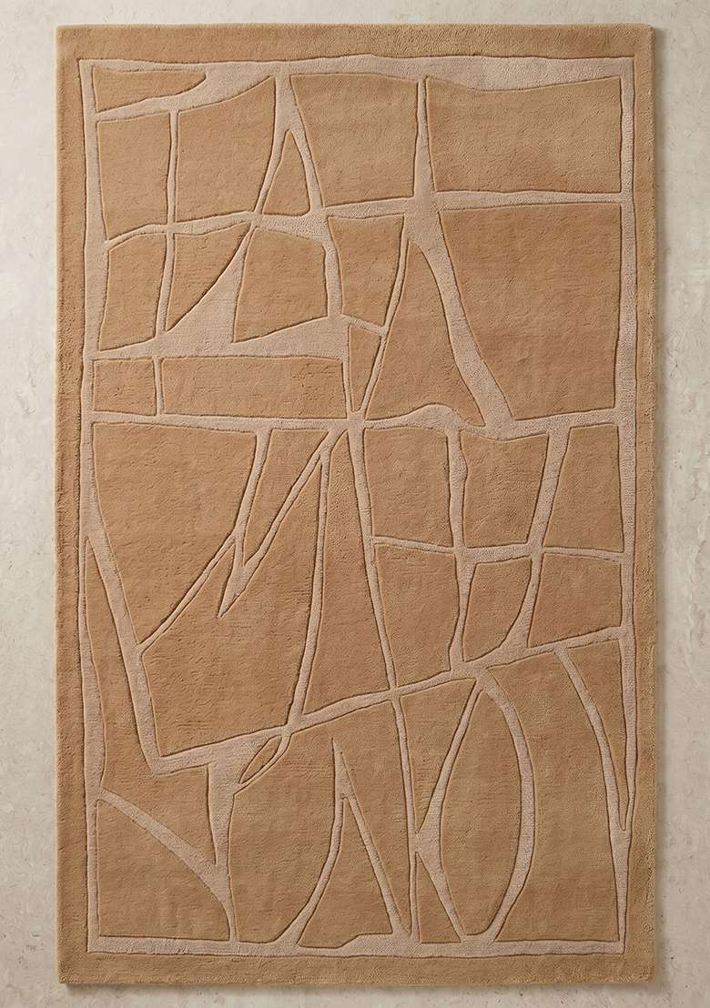 Saffron Rugs Camel Tan Contemporary Geometric Hand Tufted Wool Rectangular Rug - Indya