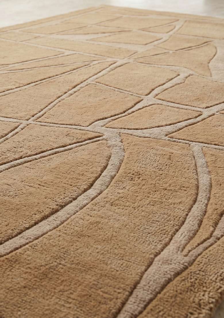 Saffron Rugs Camel Tan Contemporary Geometric Hand Tufted Wool Rectangular Rug - Indya