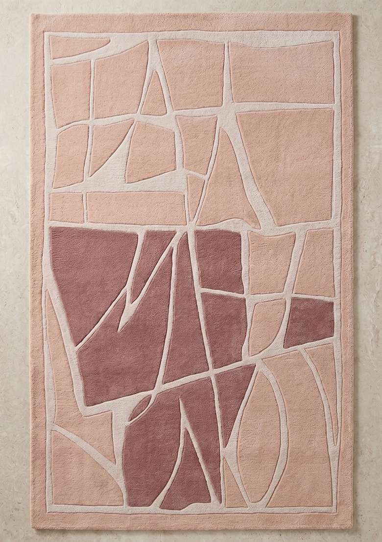 100% Wool Handmade Blush Pink Rug | Contemporary Geometric Carpet With Cotton Backing For Living Room - Indya