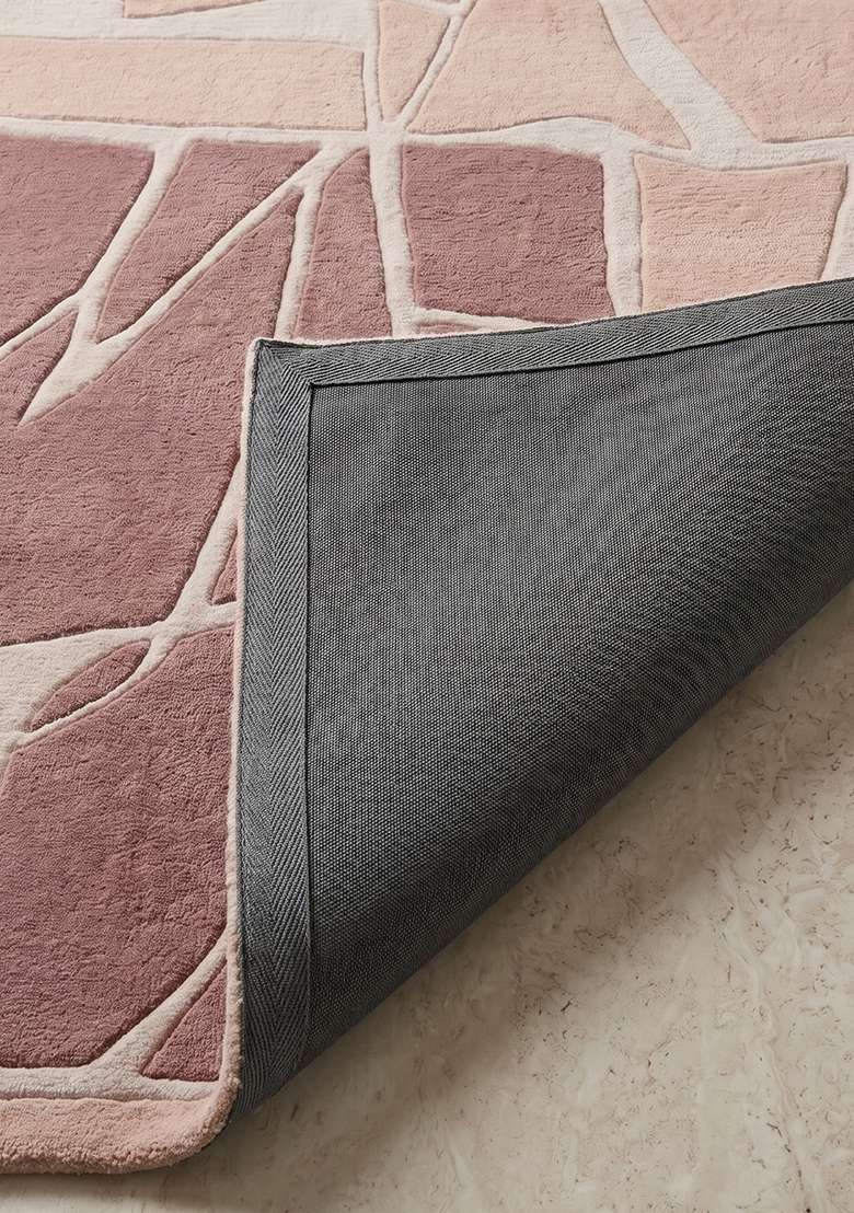 100% Wool Handmade Blush Pink Rug | Contemporary Geometric Carpet With Cotton Backing For Living Room - Indya