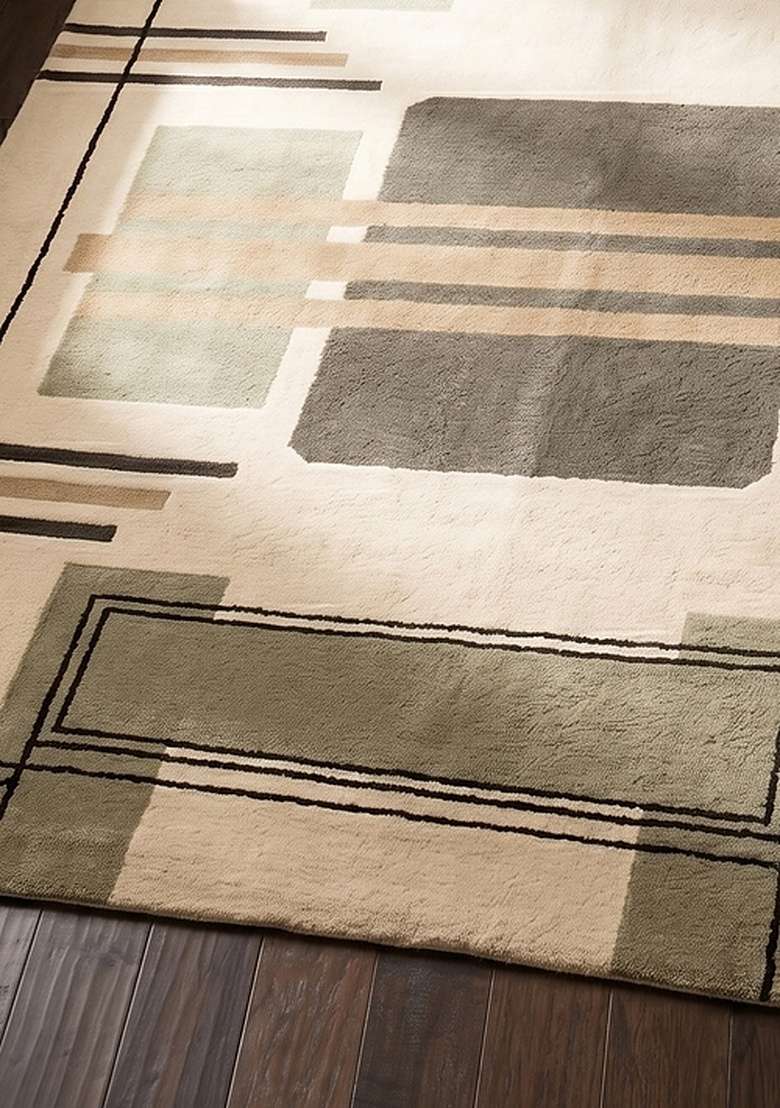 Saffron Rugs Hand-Tufted 100% Wool Area Rug | Beige Square Rug | Cotton Backing | Art Deco Geometric Home Decor Carpet for Living Room Bedroom - Indya