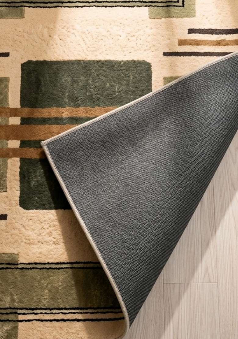 100% Wool Handmade Camel Rug | Art Deco Geometric Square Carpet With Cotton Backing For Living Room - Indya