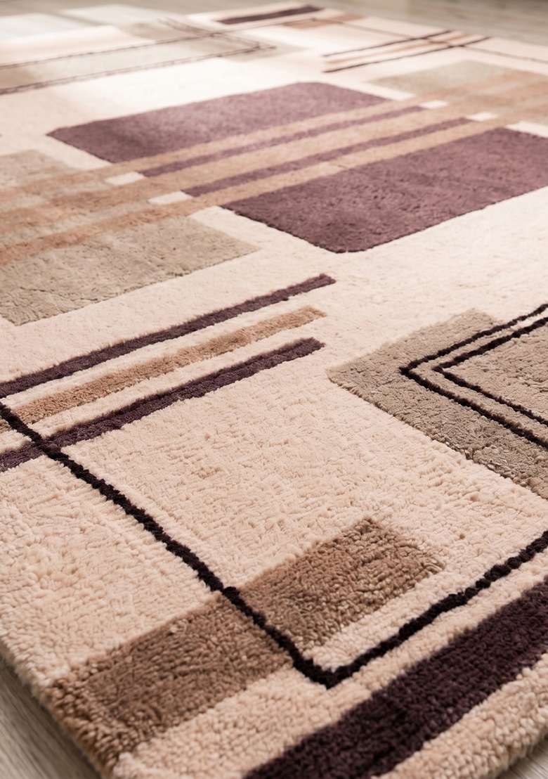 Saffron Rugs Hand-Tufted 100% Wool Area Rug | Brown Square Rug | Cotton Backing | Art Deco Geometric Home Decor Carpet for Living Room Bedroom - Indya