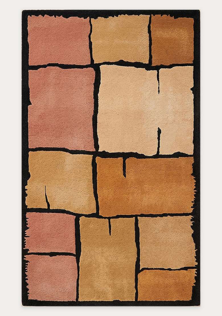 100% Wool Handmade Dusty Terracotta Rug | Contemporary Geometric Carpet With Cotton Backing For Living Room - Indya