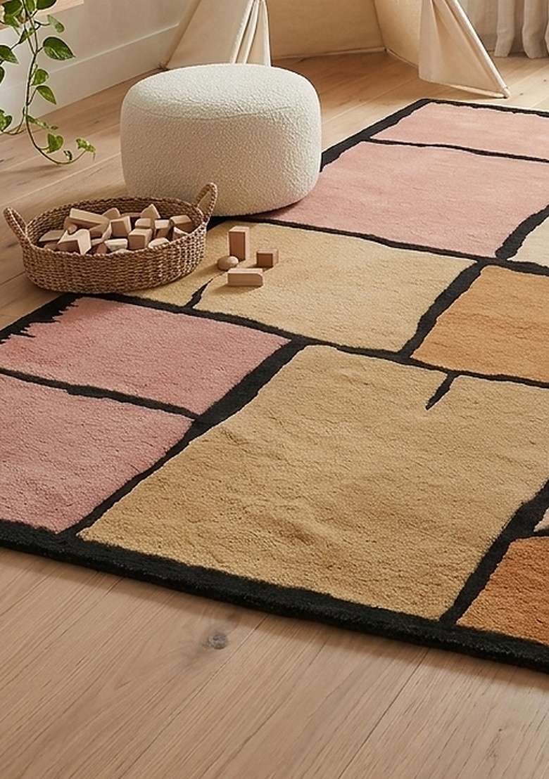 Saffron Rugs Hand-Tufted 100% Wool Area Rug | Dusty Terracotta Rectangular Rug | Cotton Backing | Contemporary Geometric Home Decor Carpet for Living Room Bedroom - Indya